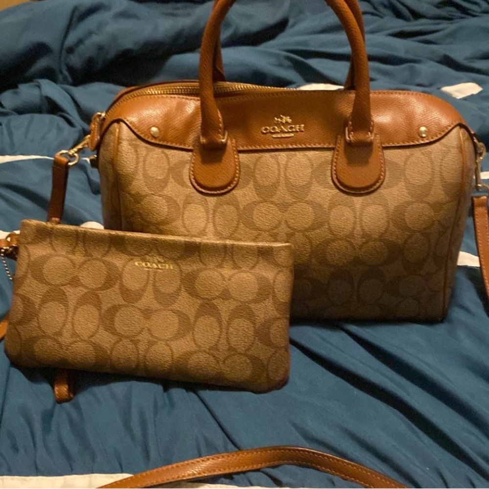 COPY - Coach Brown and Tan Satchel Set with Signature Design